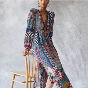 ANTHROPOLOGIE BY BHANUNI JYOTI FLORAL PRINTED EMBELLISHED MAXI DRESS SIZE 6P